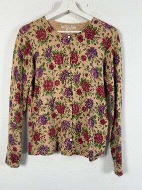 Belford Saks Fifth Avenue Womens Floral Knit Cardigan Sweater Silk Blend Medium